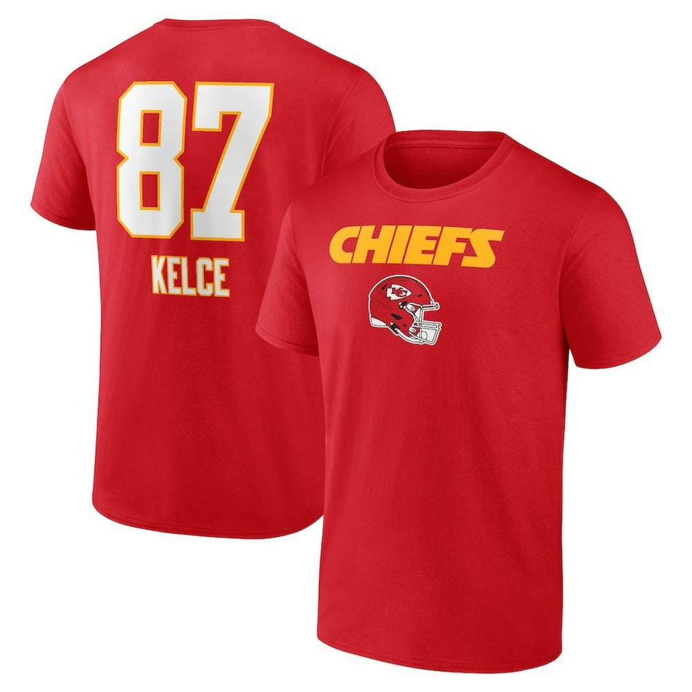 Travis Kelce Kansas City Chiefs Team Wordmark Player Name & Number T-Shirt - Red - NFL
