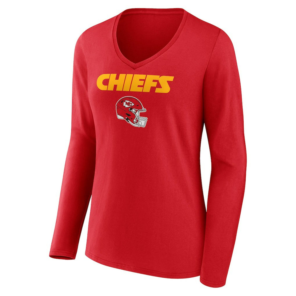 Travis Kelce Kansas City Chiefs Women's Team Wordmark Player Name & Number Long Sleeve V-Neck T-Shirt - Red - NFL