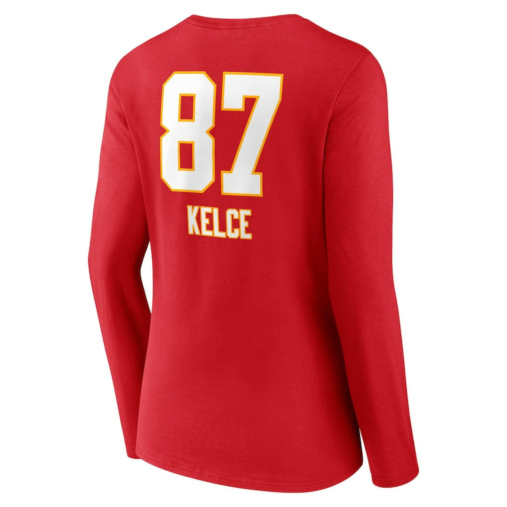 Travis Kelce Kansas City Chiefs Women's Team Wordmark Player Name & Number Long Sleeve V-Neck T-Shirt - Red - NFL