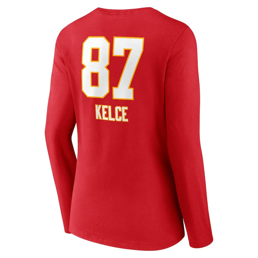 Travis Kelce Kansas City Chiefs Women's Team Wordmark Player Name & Number Long Sleeve V-Neck T-Shirt - Red - NFL