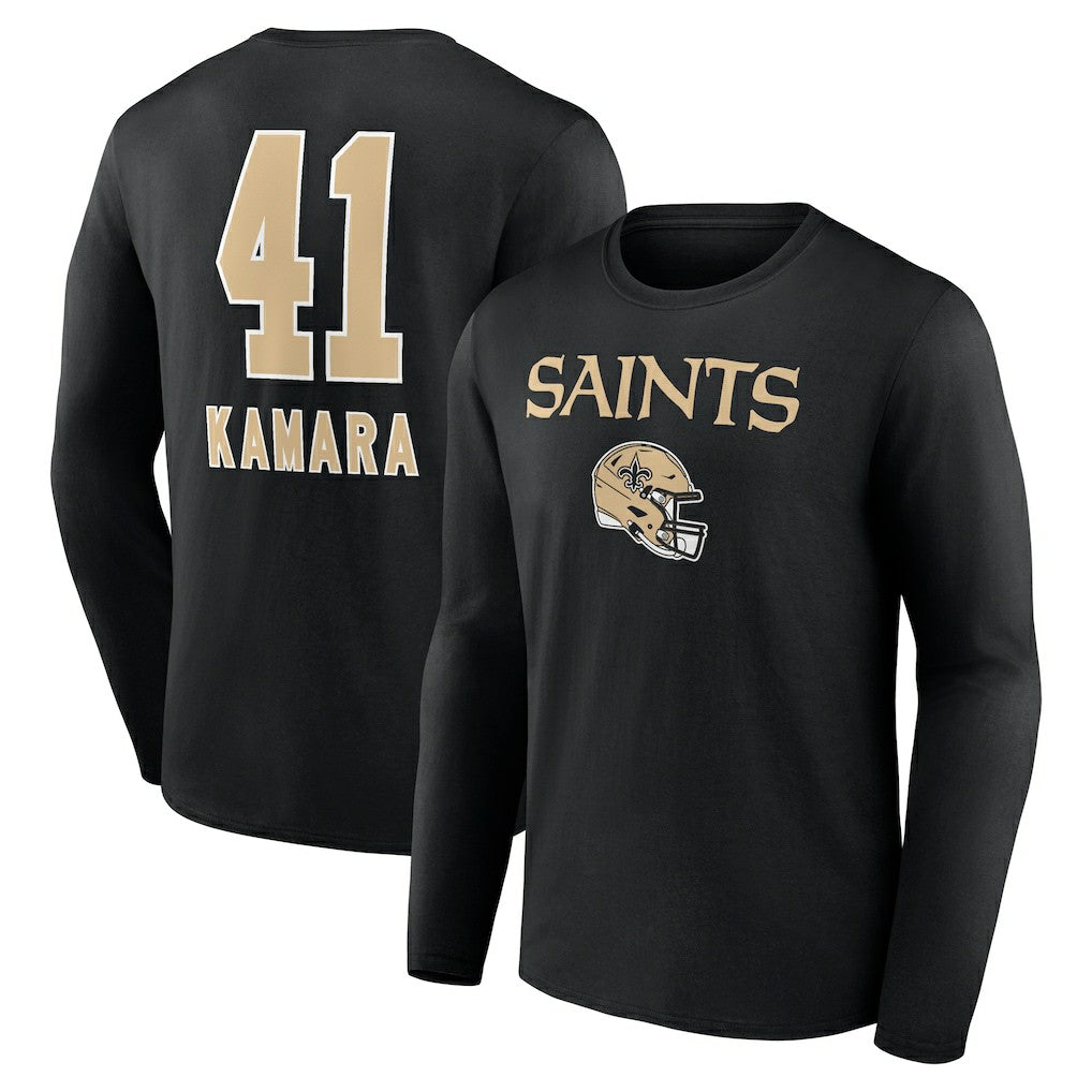 Alvin Kamara New Orleans Saints Team Wordmark Player Name & Number Long Sleeve T-Shirt - Black - NFL