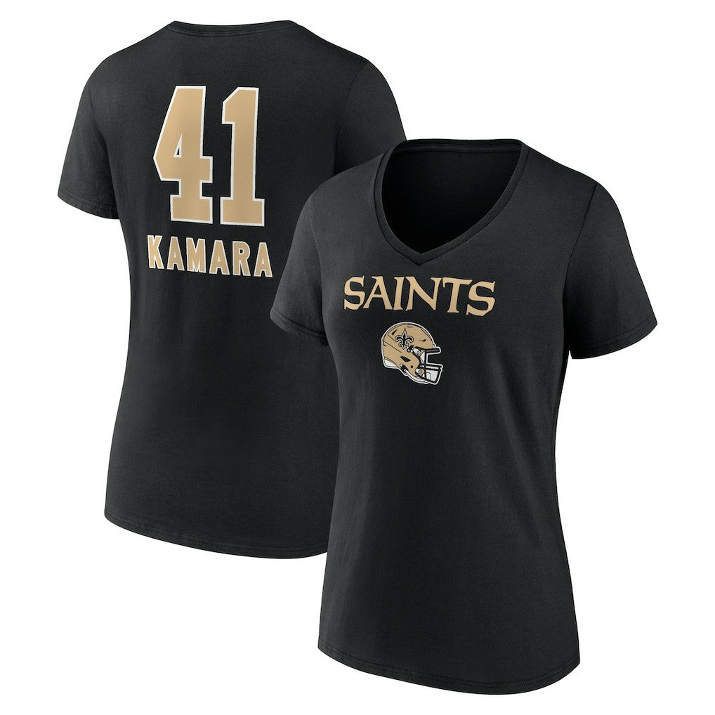 Alvin Kamara New Orleans Saints Women's Team Wordmark Player Name & Number V-Neck T-Shirt - Black - NFL