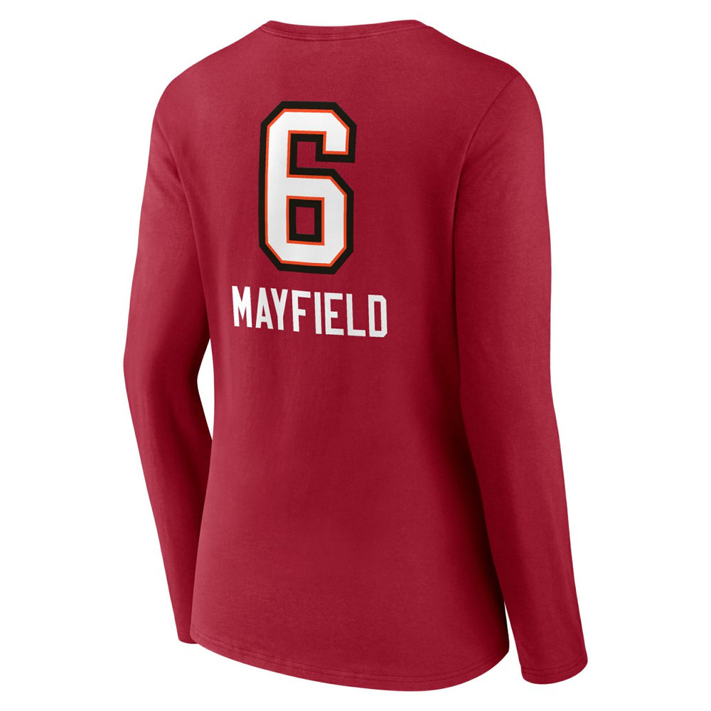 Baker Mayfield Tampa Bay Buccaneers Women's Team Wordmark Player Name & Number Long Sleeve V-Neck T-Shirt - Red - NFL