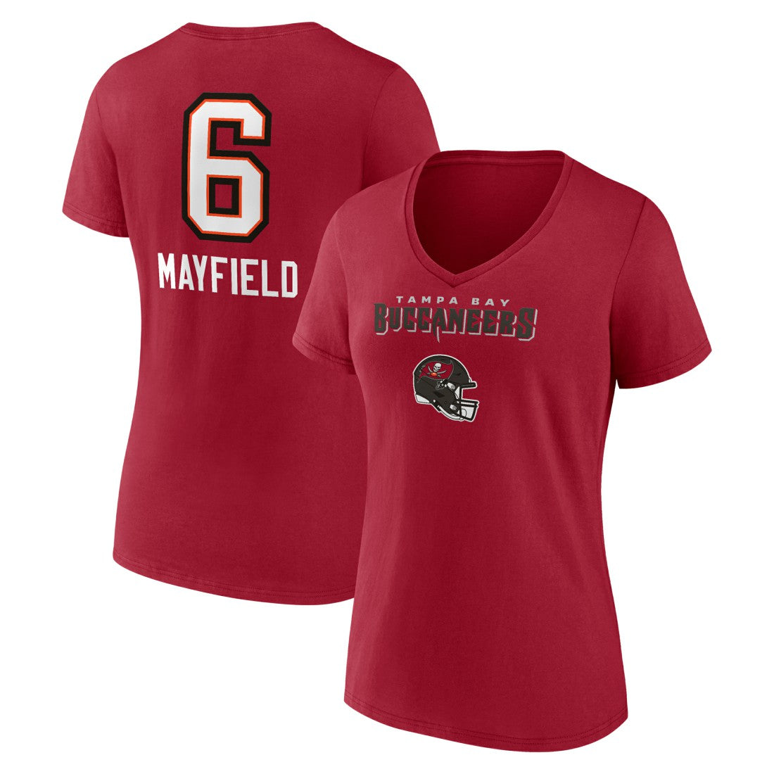 Baker Mayfield Tampa Bay Buccaneers Women's Team Wordmark Player Name & Number V-Neck T-Shirt - Red - NFL