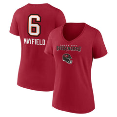 Baker Mayfield Tampa Bay Buccaneers Women's Team Wordmark Player Name & Number V-Neck T-Shirt - Red - NFL