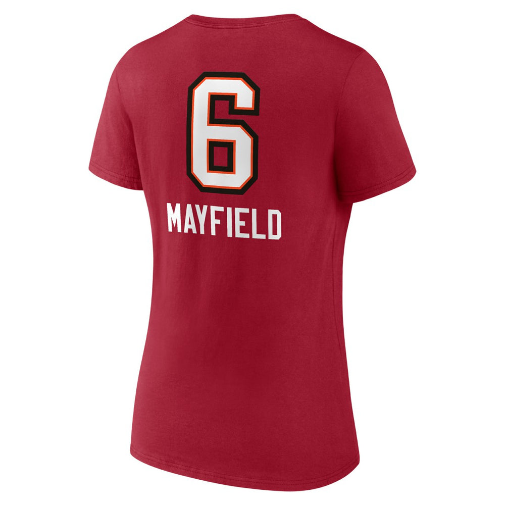 Baker Mayfield Tampa Bay Buccaneers Women's Team Wordmark Player Name & Number V-Neck T-Shirt - Red - NFL