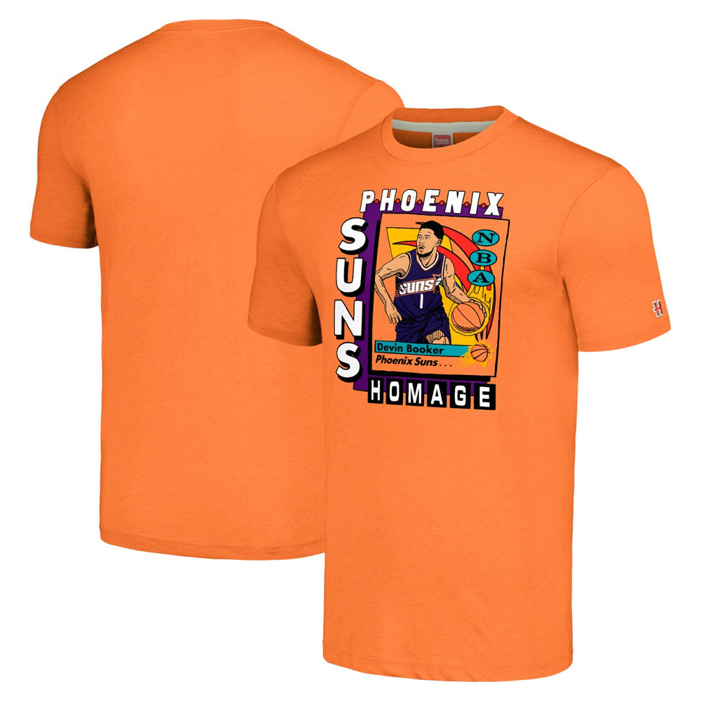 Devin Booker Phoenix Suns Homage Unisex SkyBox Player Tri-Blend T-Shirt Orange