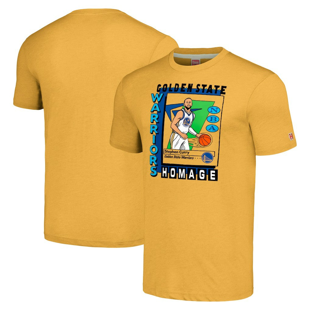 Stephen Curry Golden State Warriors Homage Unisex SkyBox Player Tri-Blend T-Shirt Gold
