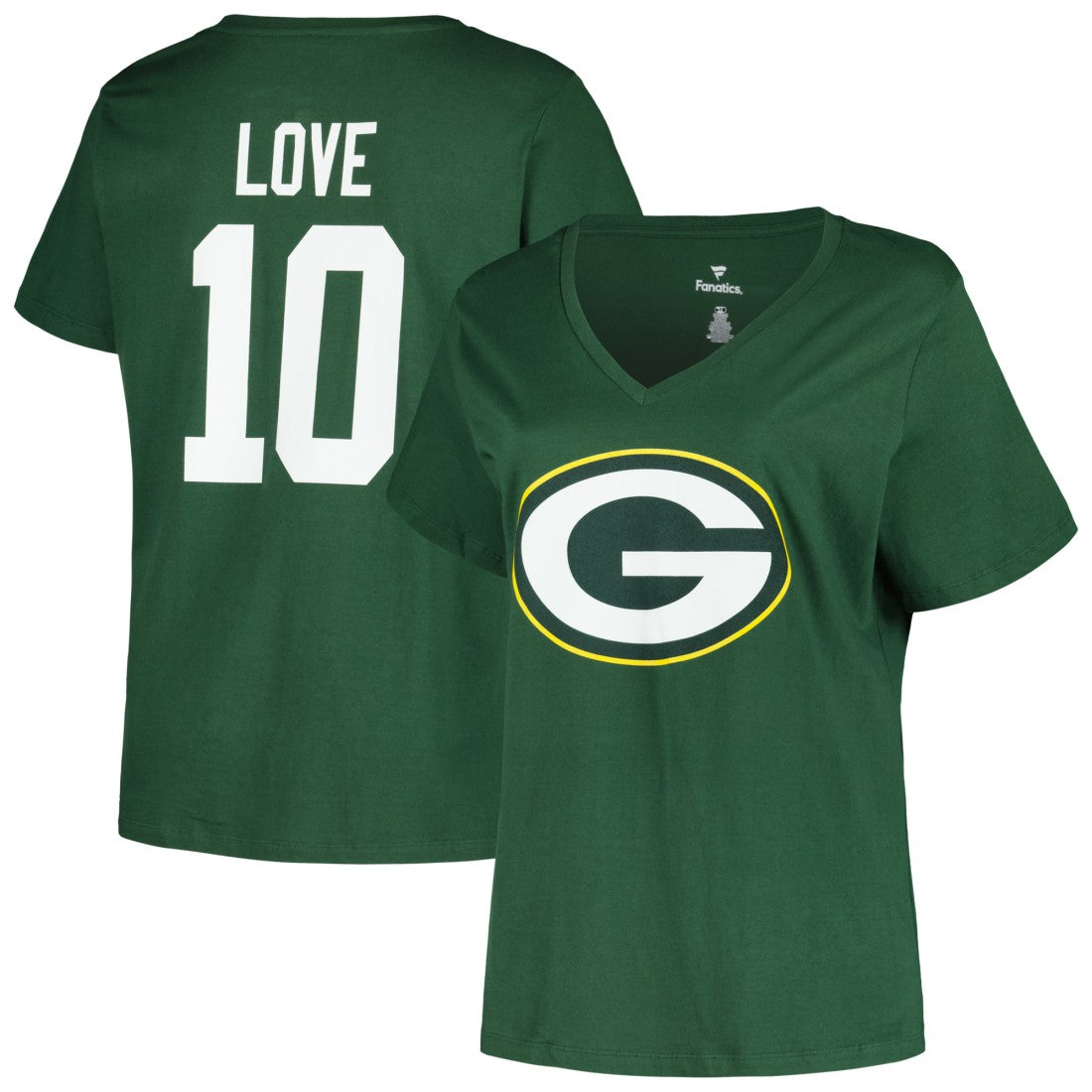 Jordan Love Green Bay Packers Women's Plus Size Name & Number V-Neck T-Shirt - Green - Fanatics