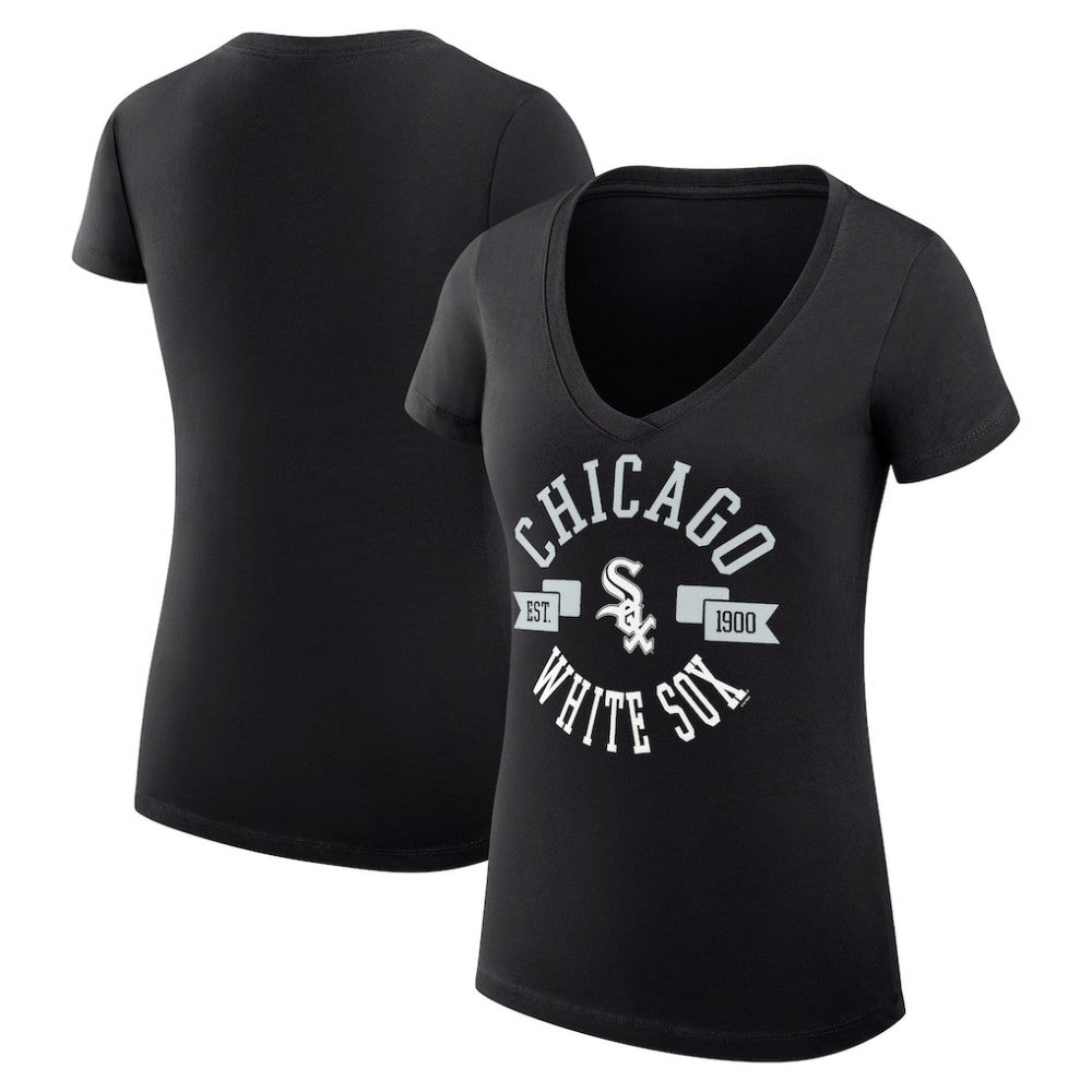 Chicago White Sox G-III 4Her by Carl Banks Women's Super-Slim Fit Lightweight City Graphic V-Neck T-Shirt Discount