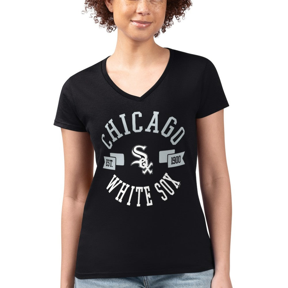 Chicago White Sox G-III 4Her by Carl Banks Women's Super-Slim Fit Lightweight City Graphic V-Neck T-Shirt Discount