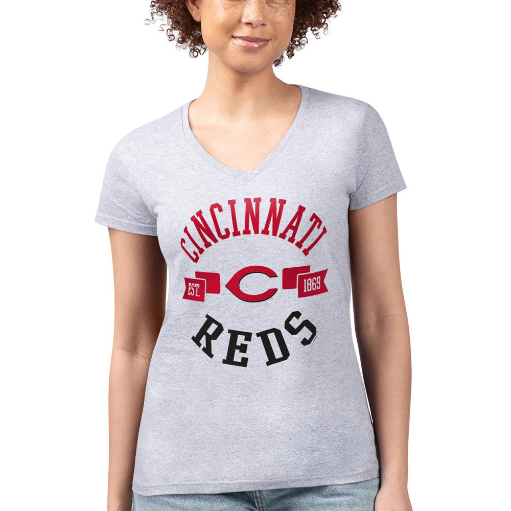 Cincinnati Reds G-III 4Her by Carl Banks Women's Super-Slim Fit Lightweight City Graphic V-Neck T-Shirt Online