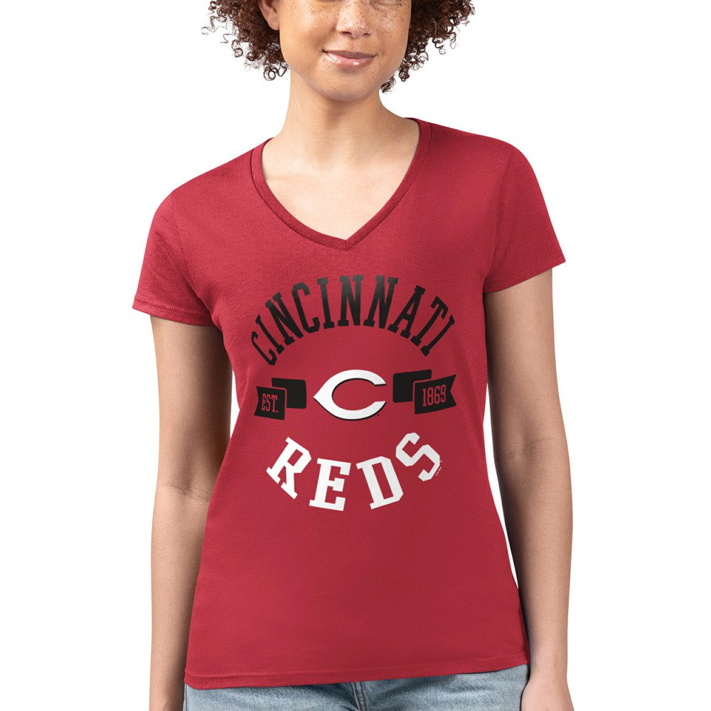 Cincinnati Reds G-III 4Her by Carl Banks Women's Super-Slim Fit Lightweight City Graphic V-Neck T-Shirt Sale