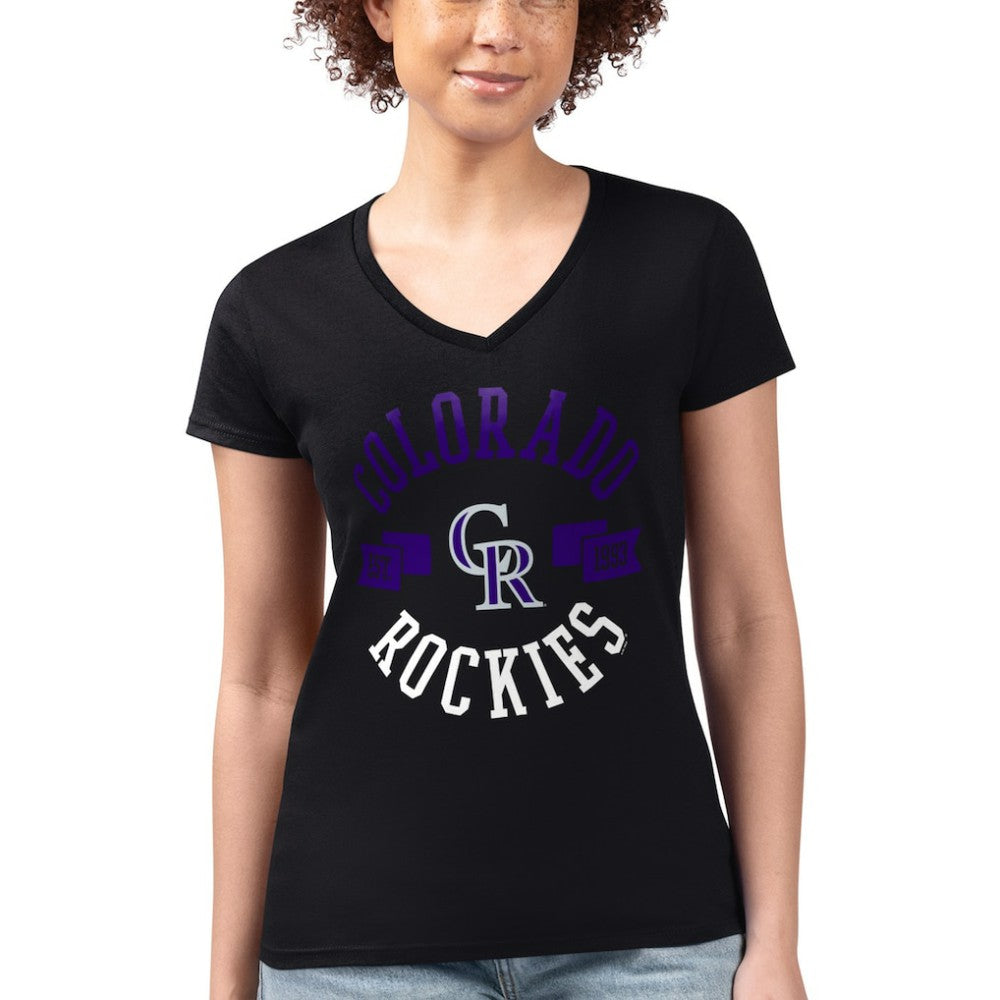 Colorado Rockies G-III 4Her by Carl Banks Women's Super-Slim Fit Lightweight City Graphic V-Neck T-Shirt Discount