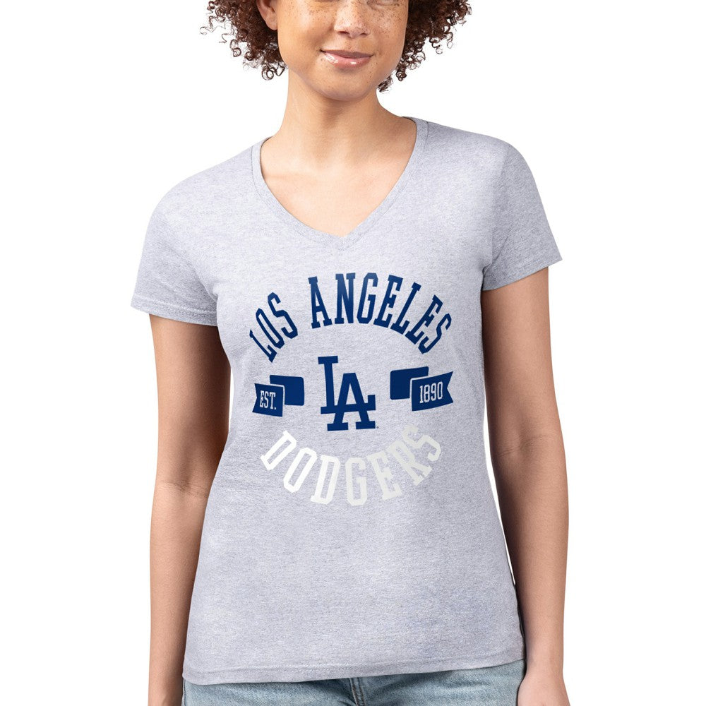 Los Angeles Dodgers G-III 4Her by Carl Banks Women's Super-Slim Fit Lightweight City Graphic V-Neck T-Shirt Outlet