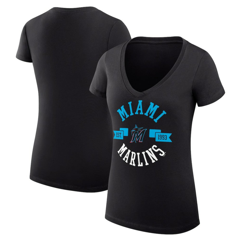 Miami Marlins G-III 4Her by Carl Banks Women's Super-Slim Fit Lightweight City Graphic V-Neck T-Shirt Near Me