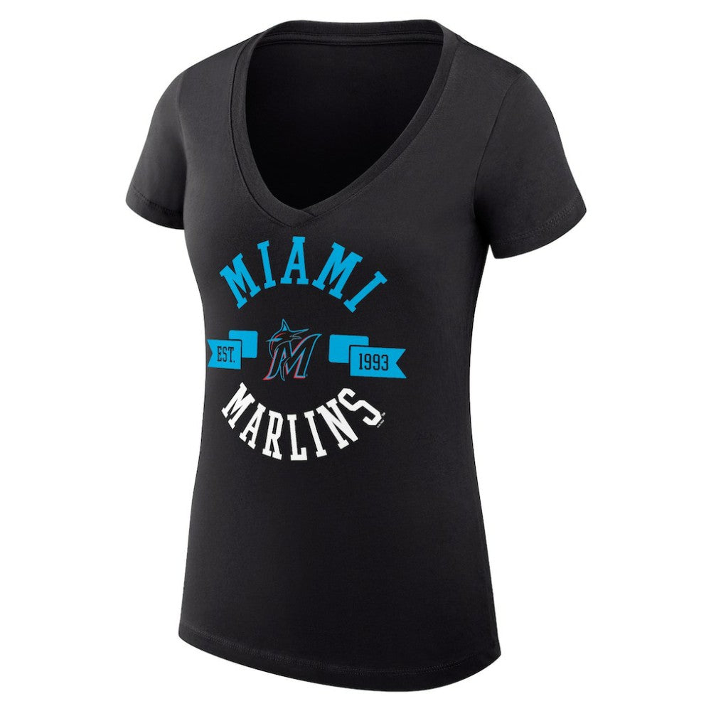 Miami Marlins G-III 4Her by Carl Banks Women's Super-Slim Fit Lightweight City Graphic V-Neck T-Shirt Near Me