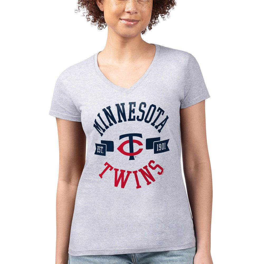 Minnesota Twins G-III 4Her by Carl Banks Women's Super-Slim Fit Lightweight City Graphic V-Neck T-Shirt Outlet