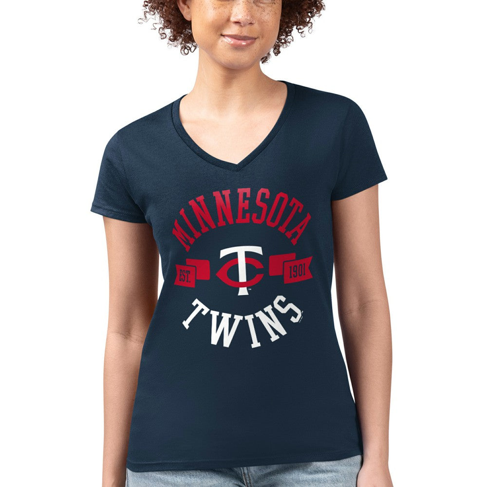 Minnesota Twins G-III 4Her by Carl Banks Women's Super-Slim Fit Lightweight City Graphic V-Neck T-Shirt for sale