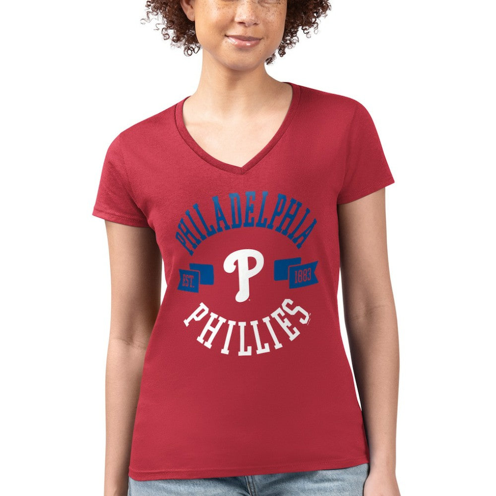 Philadelphia Phillies G-III 4Her by Carl Banks Women's Super-Slim Fit Lightweight City Graphic V-Neck T-Shirt Discount