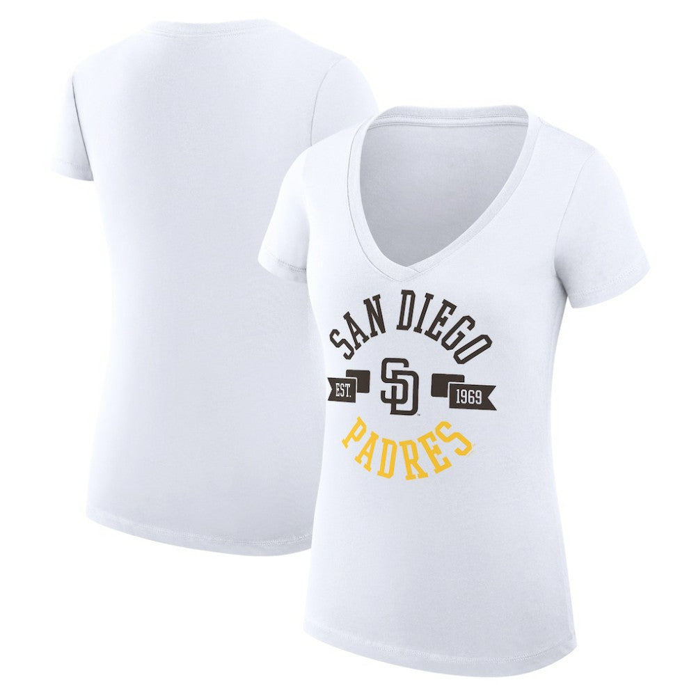 San Diego Padres G-III 4Her by Carl Banks Women's Super-Slim Fit Lightweight City Graphic V-Neck T-Shirt Outlet
