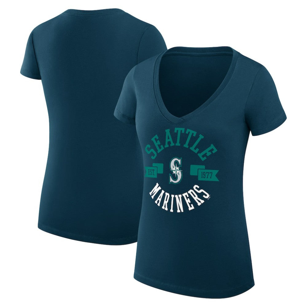 Seattle Mariners G-III 4Her by Carl Banks Women's Super-Slim Fit Lightweight City Graphic V-Neck T-Shirt Discount
