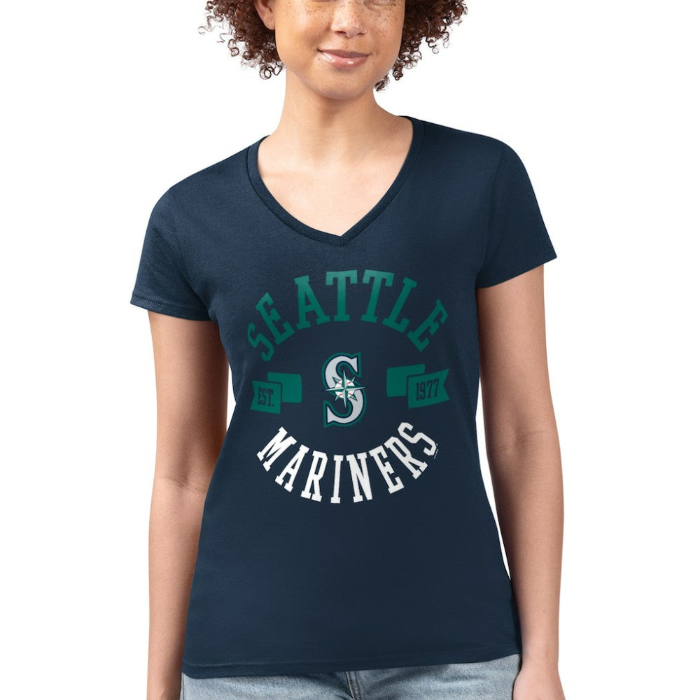 Seattle Mariners G-III 4Her by Carl Banks Women's Super-Slim Fit Lightweight City Graphic V-Neck T-Shirt Discount