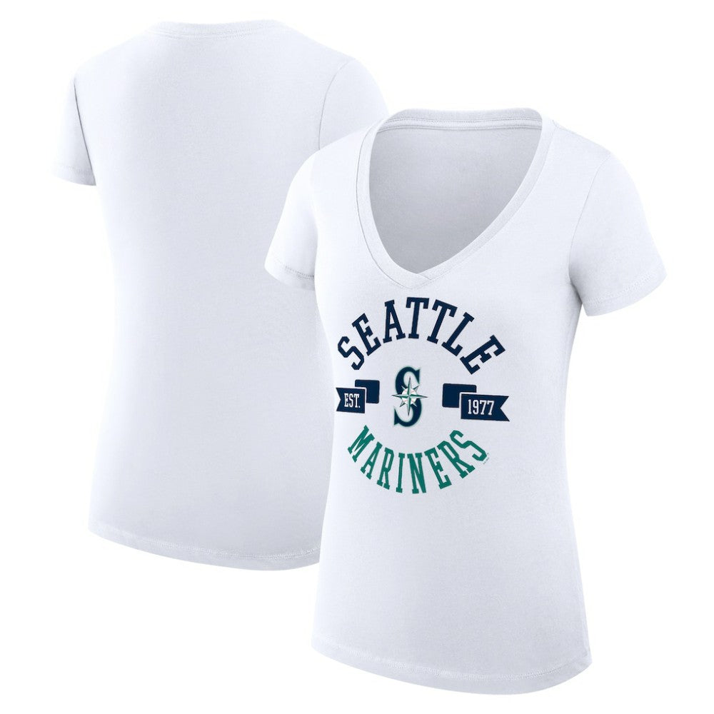 Seattle Mariners G-III 4Her by Carl Banks Women's Super-Slim Fit Lightweight City Graphic V-Neck T-Shirt Discount