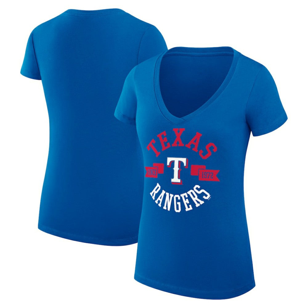 Texas Rangers G-III 4Her by Carl Banks Women's Super-Slim Fit Lightweight City Graphic V-Neck T-Shirt Outlet