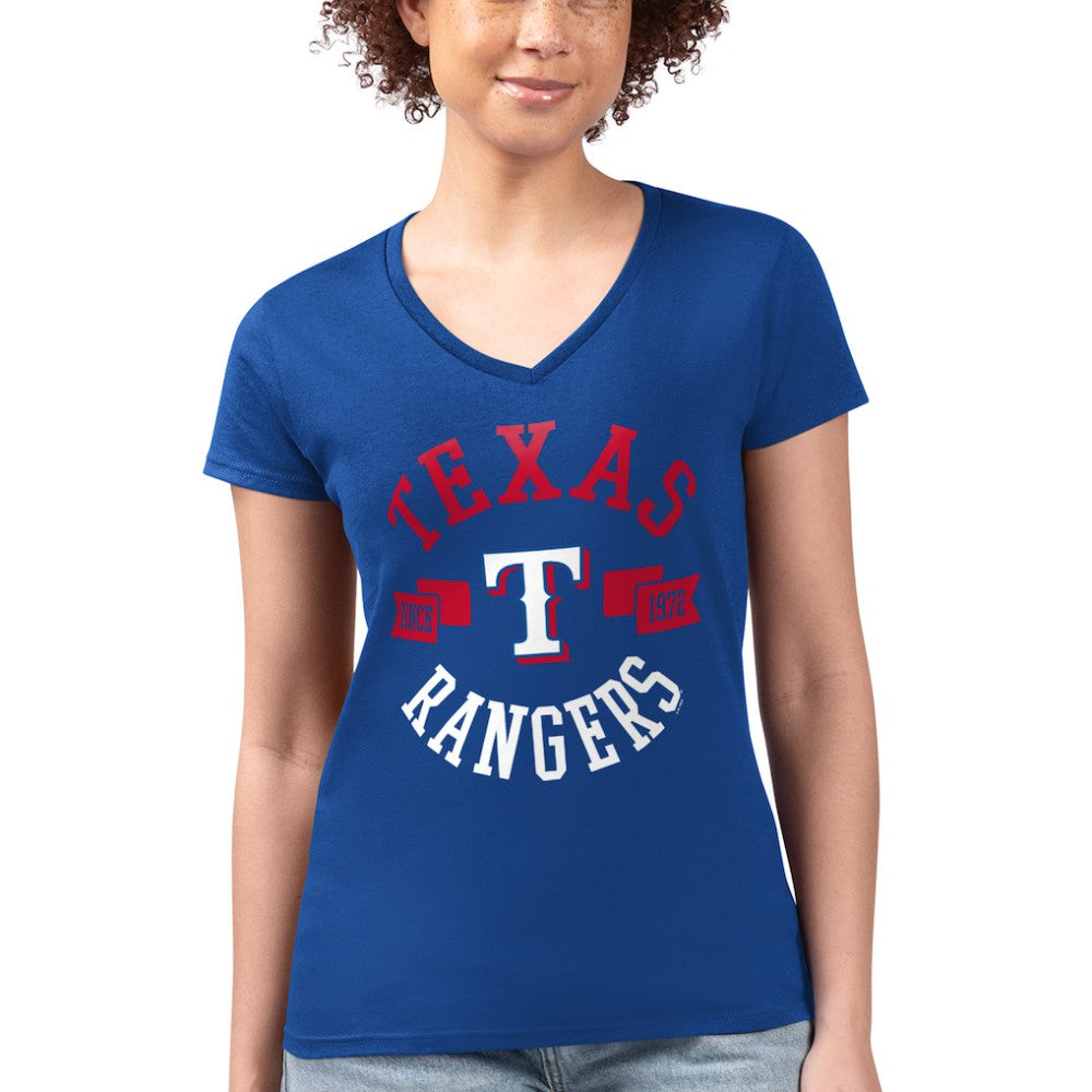 Texas Rangers G-III 4Her by Carl Banks Women's Super-Slim Fit Lightweight City Graphic V-Neck T-Shirt Outlet