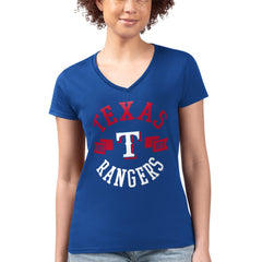 Texas Rangers G-III 4Her by Carl Banks Women's Super-Slim Fit Lightweight City Graphic V-Neck T-Shirt Outlet