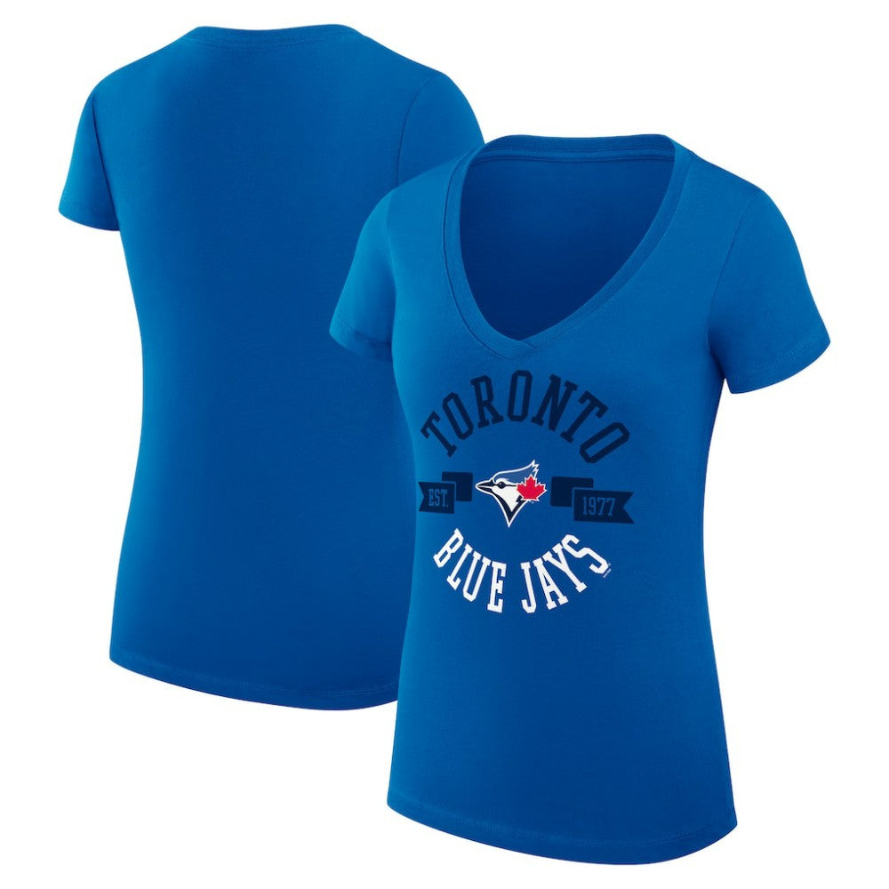 Toronto Blue Jays G-III 4Her by Carl Banks Women's Super-Slim Fit Lightweight City Graphic V-Neck T-Shirt Outlet