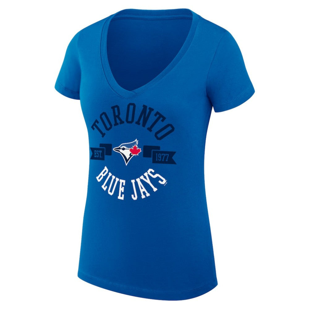 Toronto Blue Jays G-III 4Her by Carl Banks Women's Super-Slim Fit Lightweight City Graphic V-Neck T-Shirt Outlet