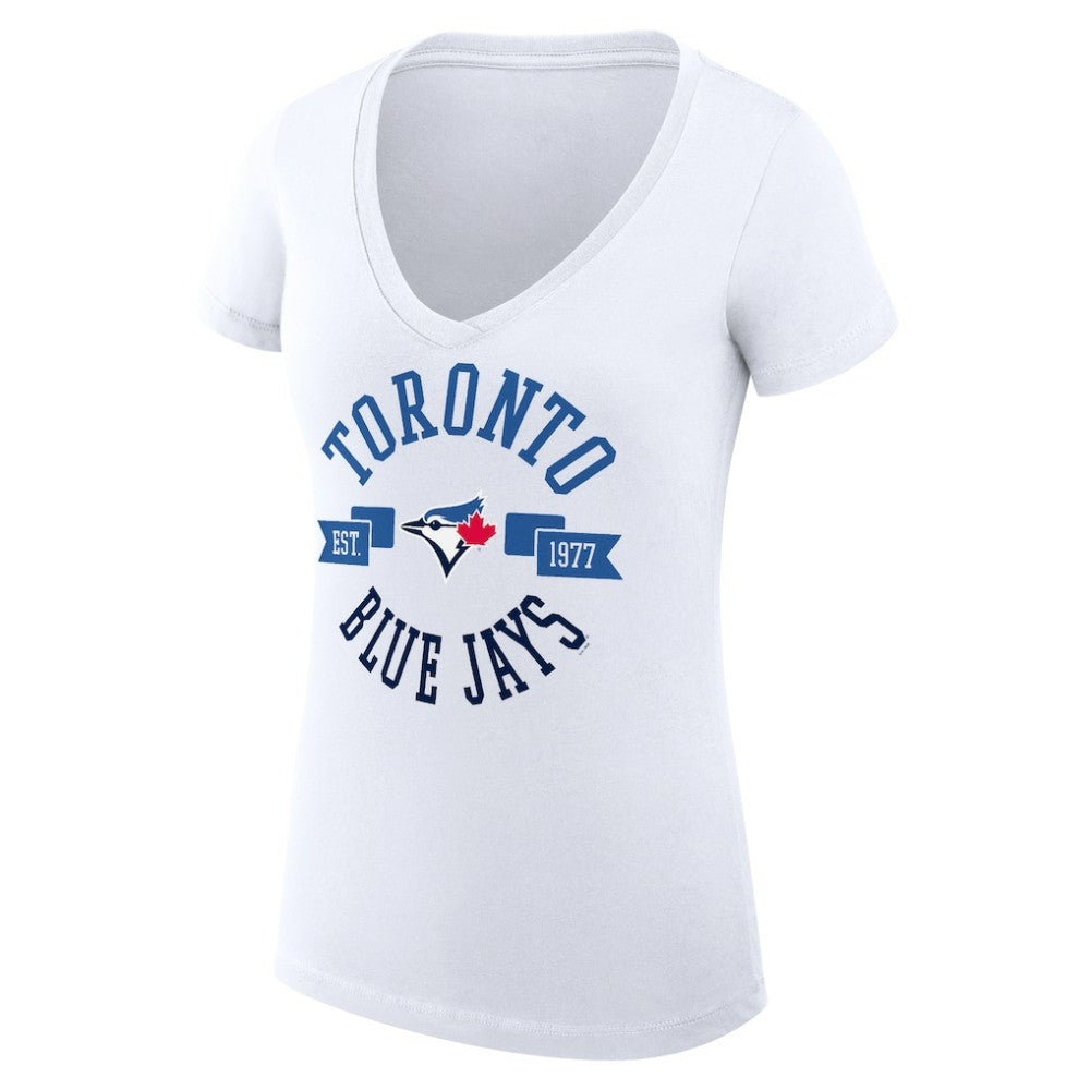Toronto Blue Jays G-III 4Her by Carl Banks Women's Super-Slim Fit Lightweight City Graphic V-Neck T-Shirt Outlet