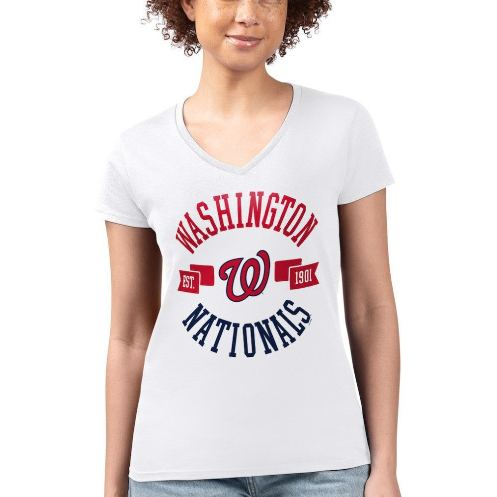 Washington Nationals G-III 4Her by Carl Banks Women's Super-Slim Fit Lightweight City Graphic V-Neck T-Shirt Discount