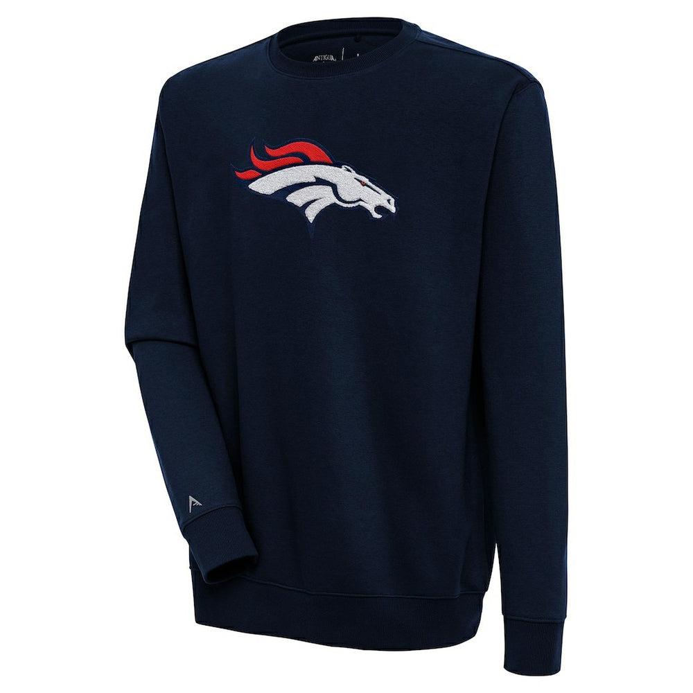 Denver Broncos Antigua Victory Crewneck Pullover Sweatshirt - Navy - NFL