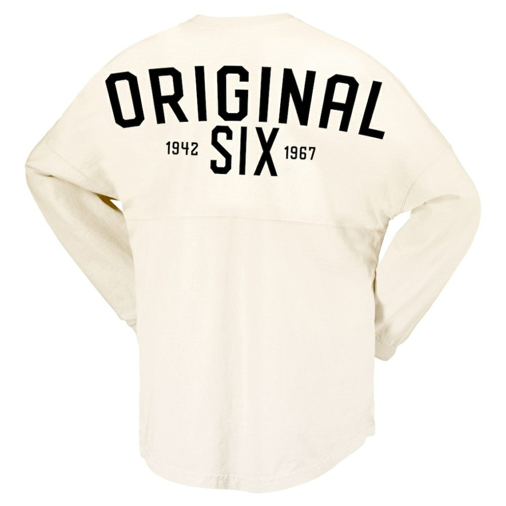 Montreal Canadiens Fanatics Women's Original Six Lace-Up Spirit Jersey Long Sleeve T-Shirt - Cream | Fanatics Clearance