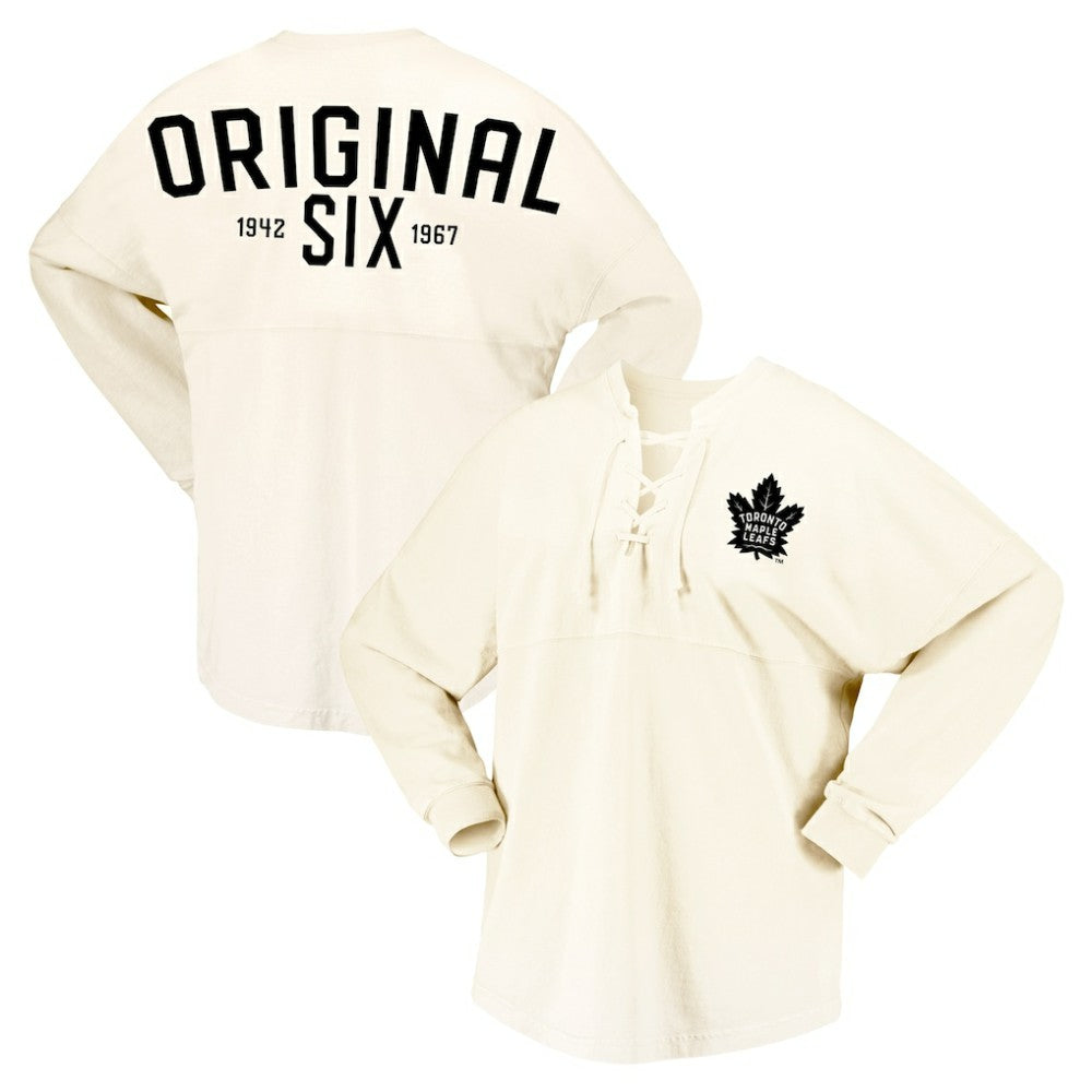 Toronto Maple Leafs Fanatics Women's Original Six Lace-Up Spirit Jersey Long Sleeve T-Shirt - Cream | Fanatics on sale