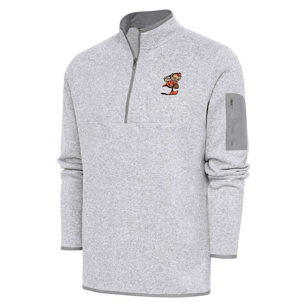 Cleveland Browns Adult Throwback Logo Fortune Quarter-Zip Pullover Jacket - Heather Gray - NFL
