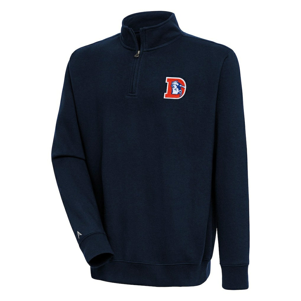 Denver Broncos Adult Throwback Logo Victory Quarter-Zip Pullover Top - Navy - NFL
