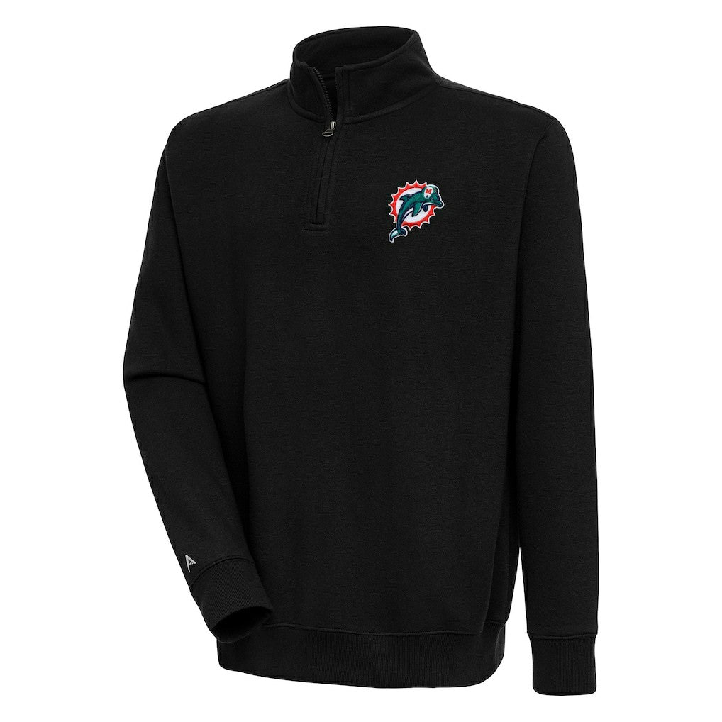 Miami Dolphins Adult Throwback Logo Victory Quarter-Zip Pullover Top - Black - NFL