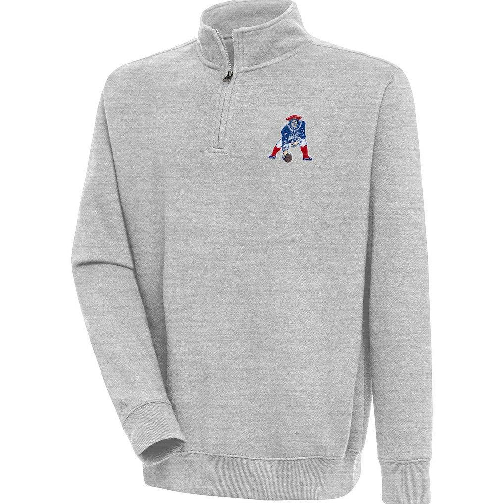 New England Patriots Adult Throwback Logo Victory Quarter-Zip Pullover Top - Heather Gray - NFL