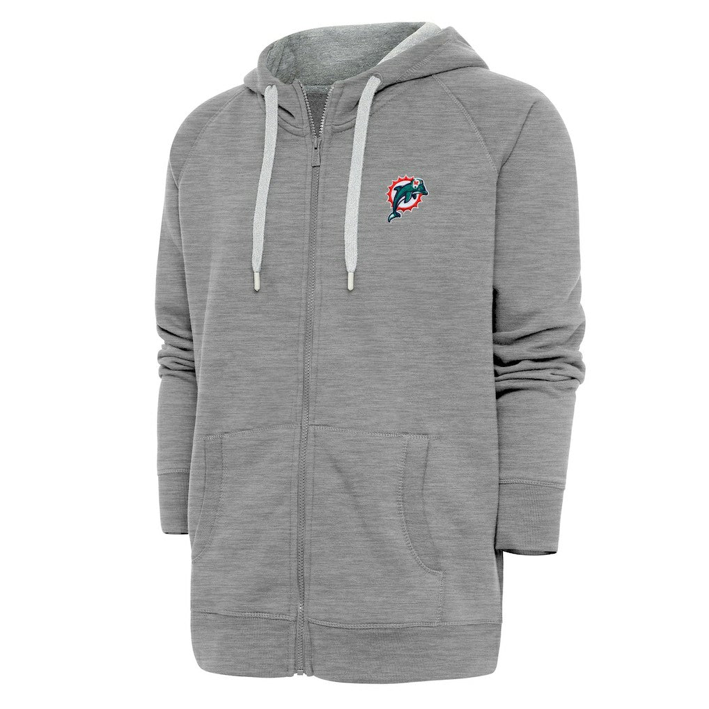 Miami Dolphins Adult Throwback Logo Victory Full-Zip Hoodie - Heather Gray - NFL