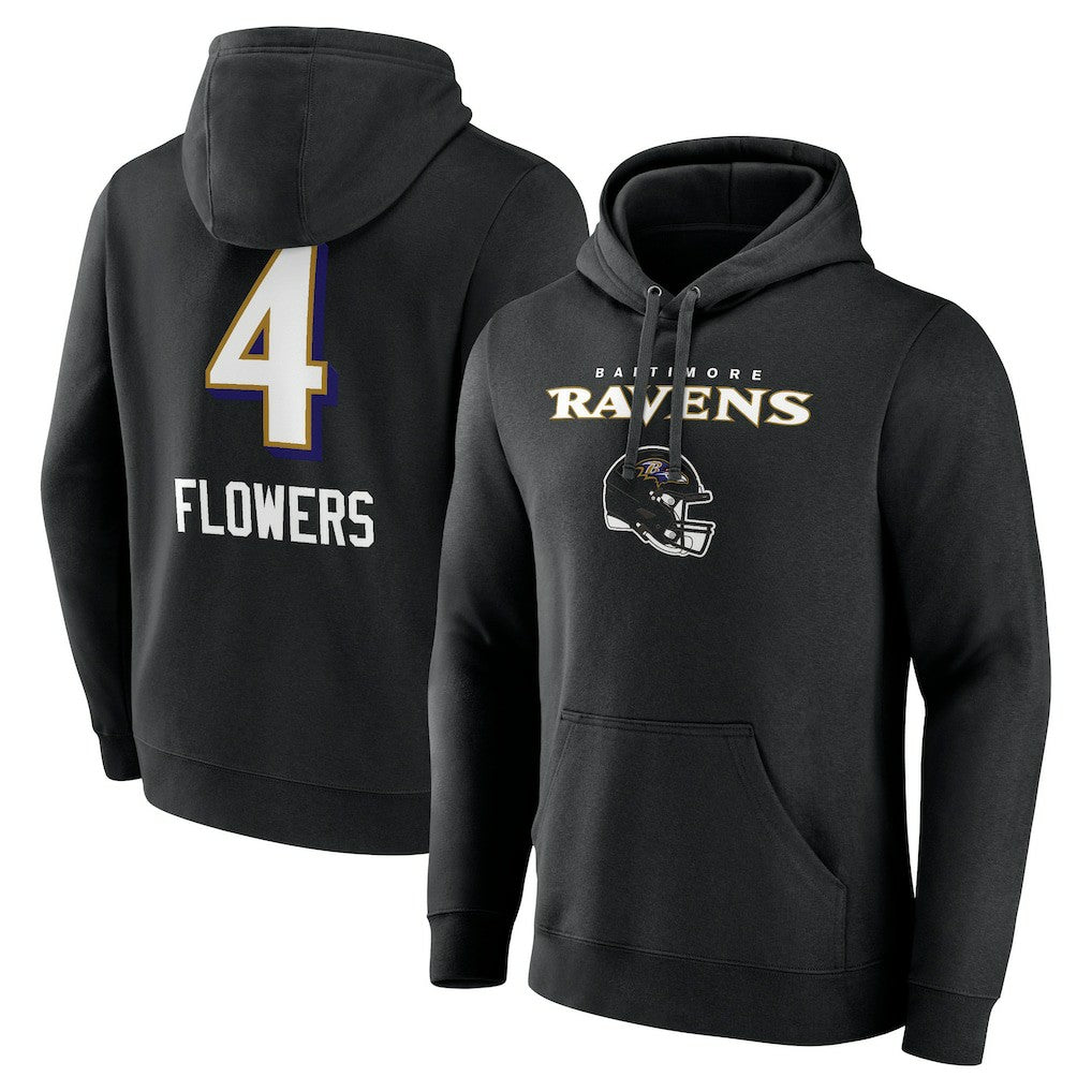 Zay Flowers Baltimore Ravens Team Wordmark Player Name & Number Pullover Hoodie - Black - NFL