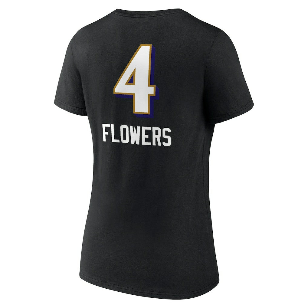 Zay Flowers Baltimore Ravens Women's Team Wordmark Player Name & Number V-Neck T-Shirt - Black - NFL