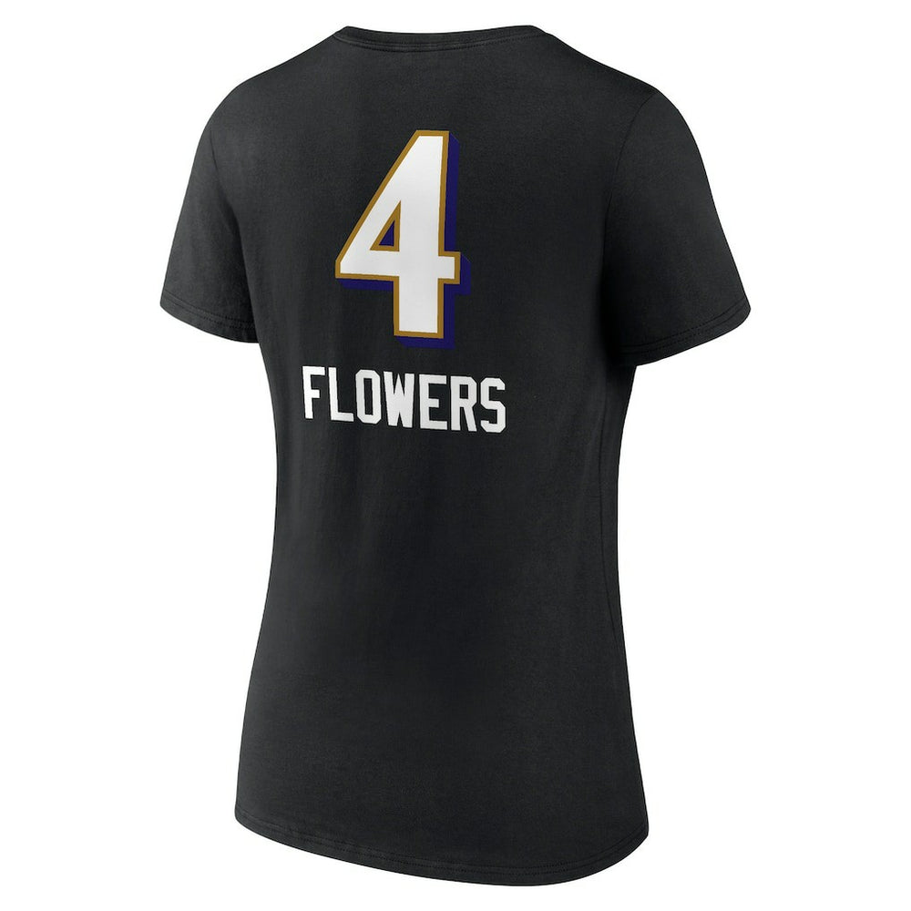 Zay Flowers Baltimore Ravens Women's Team Wordmark Player Name & Number V-Neck T-Shirt - Black - NFL