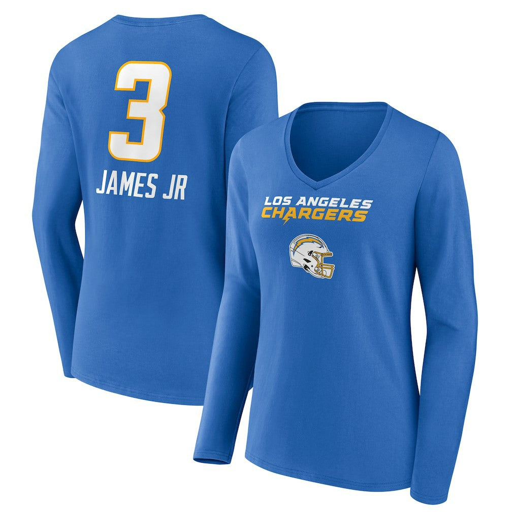 Derwin James Jr. Los Angeles Chargers Women's Team Wordmark Player Name & Number Long Sleeve V-Neck T-Shirt - Powder Blue - NFL