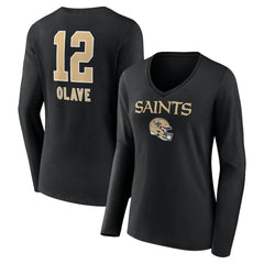 Chris Olave New Orleans Saints Women's Team Wordmark Player Name & Number Long Sleeve V-Neck T-Shirt - Black - NFL