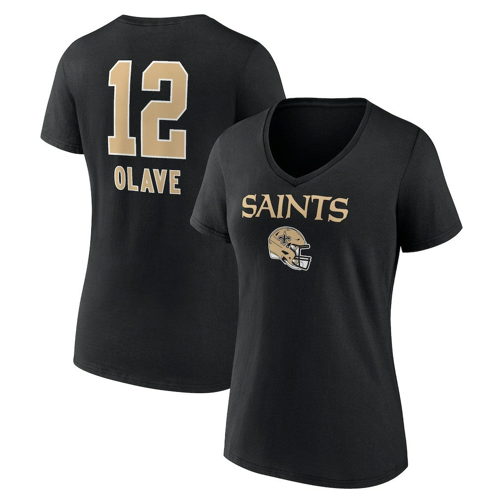 Chris Olave New Orleans Saints Women's Team Wordmark Player Name & Number V-Neck T-Shirt - Black - NFL