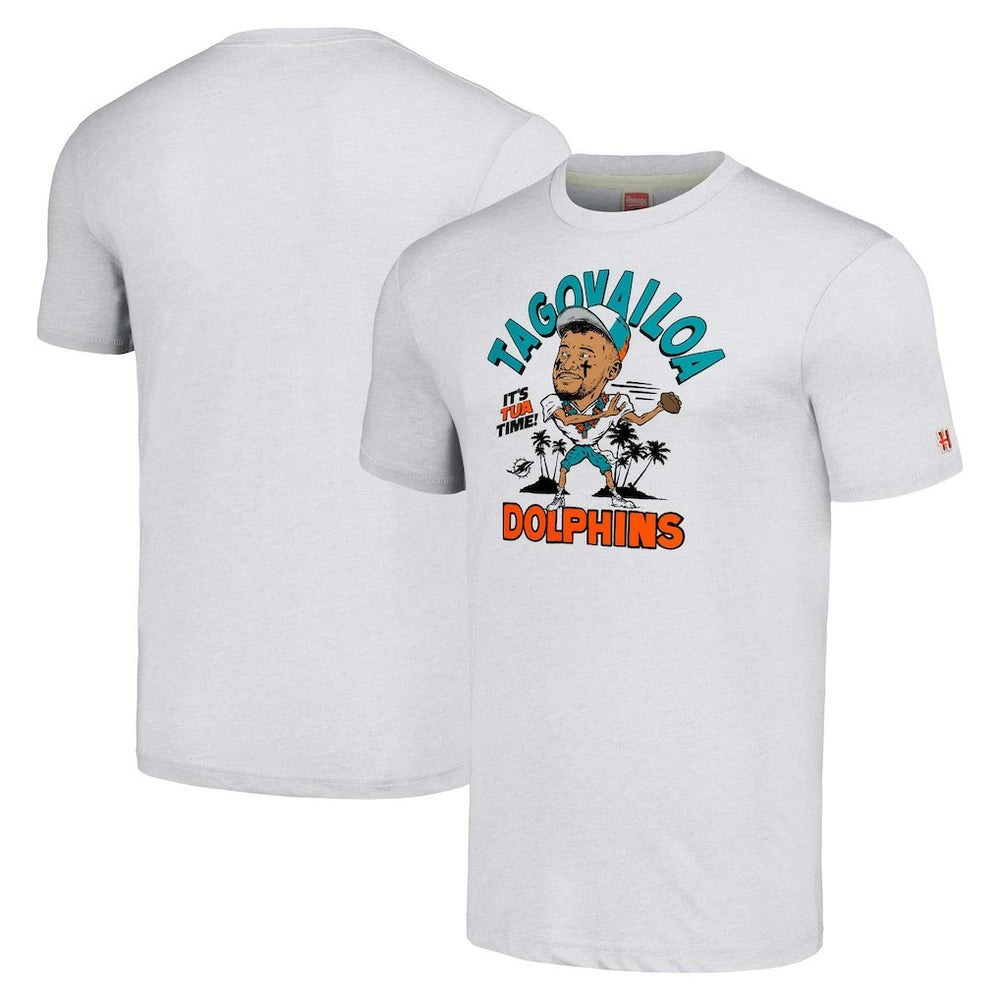 Tua Tagovailoa Miami Dolphins Homage Unisex Caricature Player Tri-Blend T-Shirt - Ash - NFL